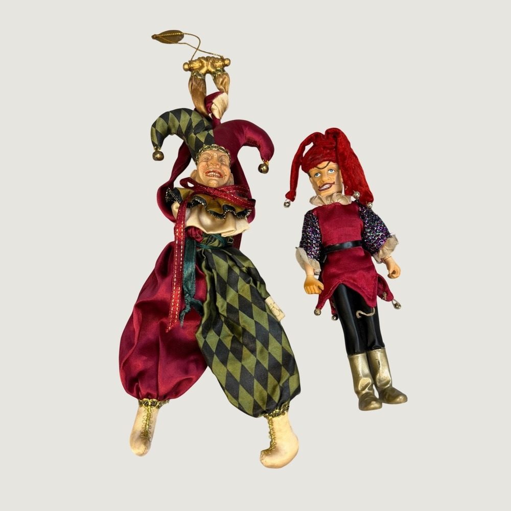 Katherine's Collection Jester Harlequin Christmas Ornament and Doll Set Burgundy